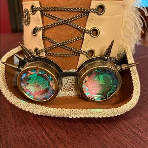 Source Unknown Steampunk Hat with Goggles - Brown and Cream